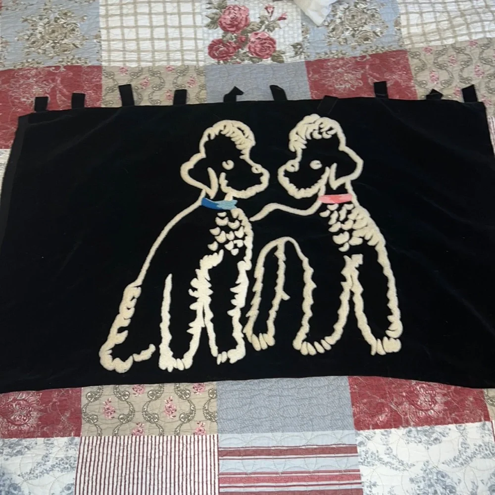 Vintage 50s poodle velvet wall hanging 36” x 21.5”